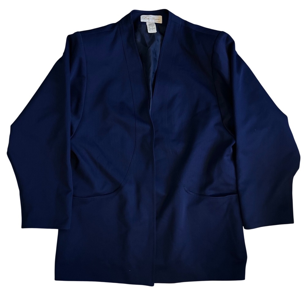 Vintage Da-Rue California Navy Blue Open Front Blazer Jacket Style 31J4 Size 8